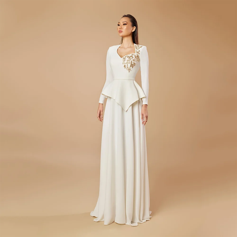 

Simple Evening Dresses White Long Sleeves Sash Mermaid Evening Gowns Floor Length Formal Occasion Prom Dresses Customized