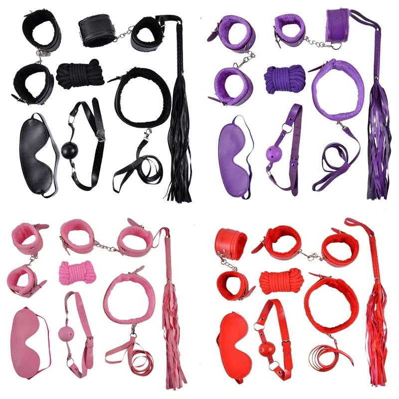 7Pcs/Set Black Soft PU Leather Handcuffs Restraint Sex Exotic Products Ankle Cuffs Bondage Slave  Toys For Couple Accessories