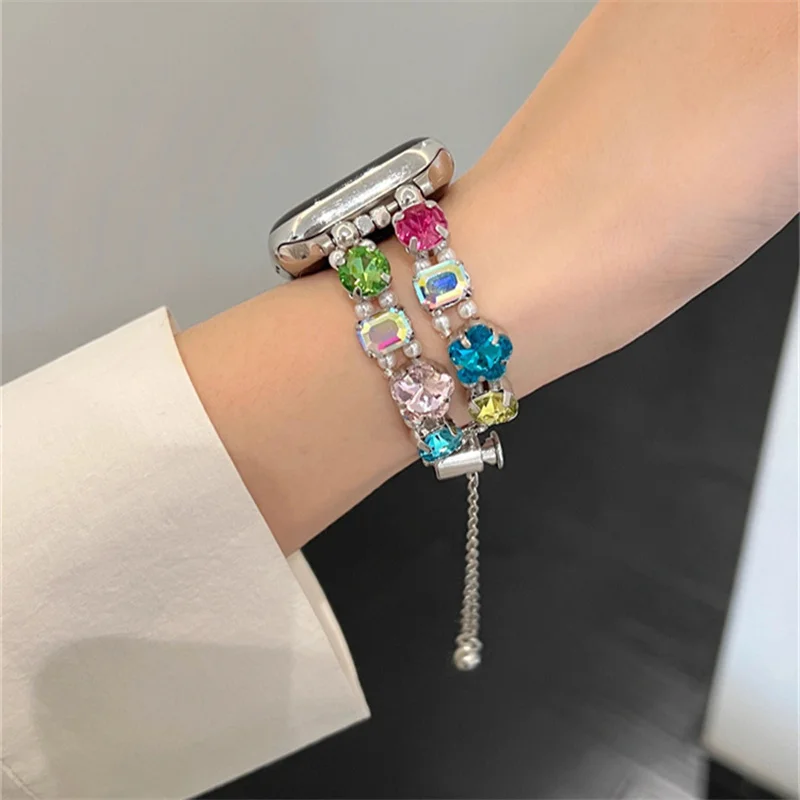 Y 2K Luxe Kleur Diamant Band Voor Apple Watch Band Ultra2 49 45 44Mm 41 42 Correa Retro Metal Band Voor Horloge Serie 9 8 7 Se 6