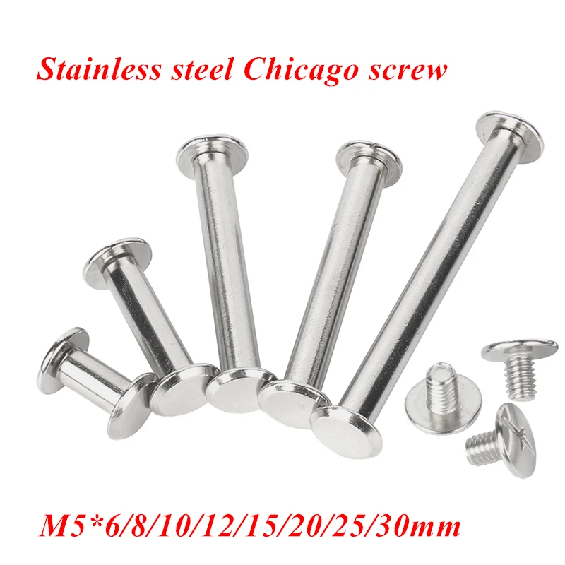 15pcs Chicago screws M5*6/8/10/23/30/35/40/45/50mm steel Rivet books butt screw photo album binding post screw sex bolt
