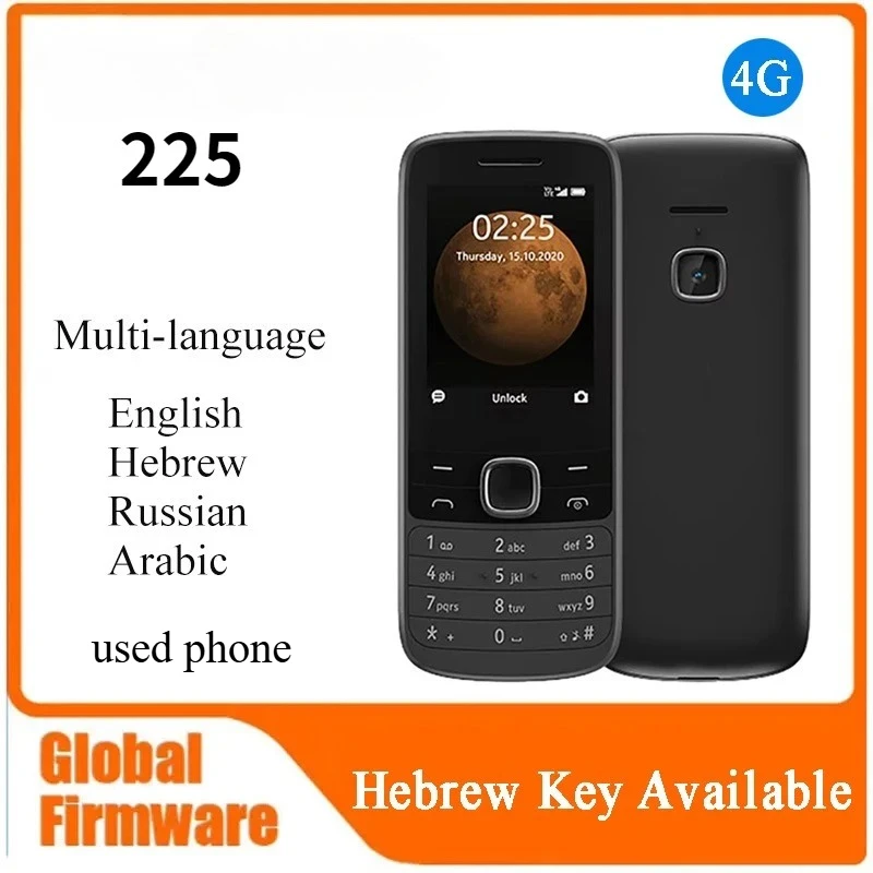 Finland Made Unloced 225 4G Mobile Phone 2.4" Dual SIM 1150mAh 3.5mm Jacks Long Standby Hebrew Key available used phone