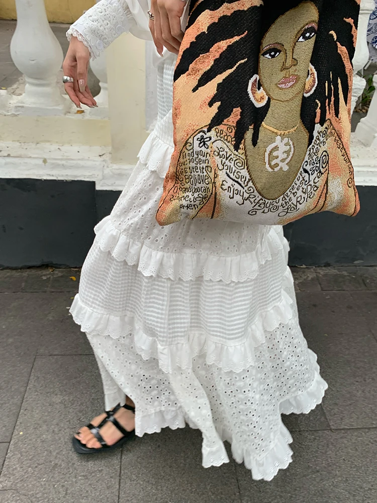 

Белая кружевная юбка-торт Женская трапеция Весенний дизайн Sensation Small Cro Fro Высокая талия Полиэстер Нейлон Эластичное волокно