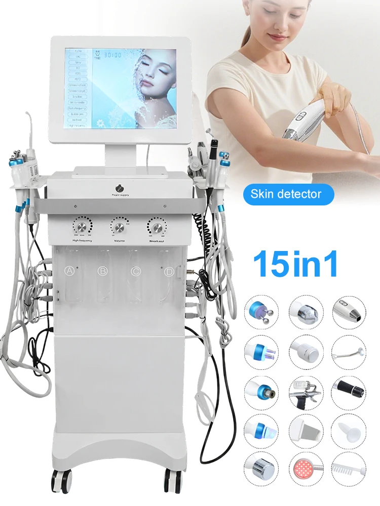 15-in-1 Hydra Small Bubble Gesichtsreinigung, Hautstraffung, Mitesserentfernung, Peeling, Hautverjüngung, Multifunktionsgerät mit Hautanalysator