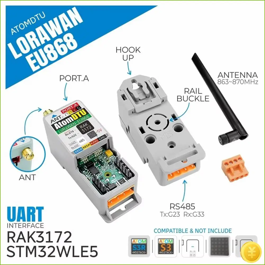 For M5stack Atomic DTU Lorawan Programmable Data Transmission Unit-EU868 STM32WLE5CC Base