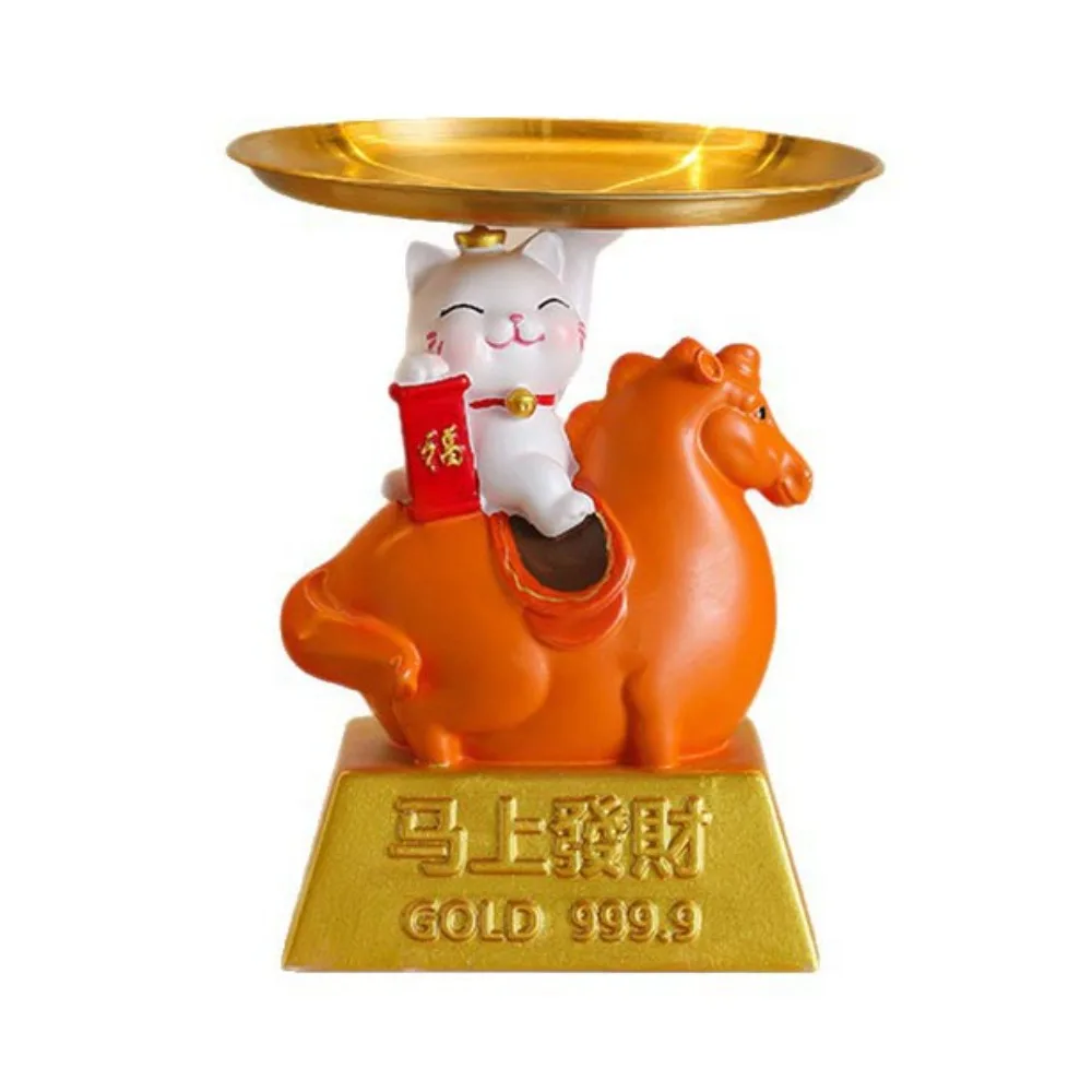 

With Tray Horse Year Mascot Ornaments Storage Lucky Cat Zodiac Horse Figurines Cartoon Decorative Horse Figures Ornament