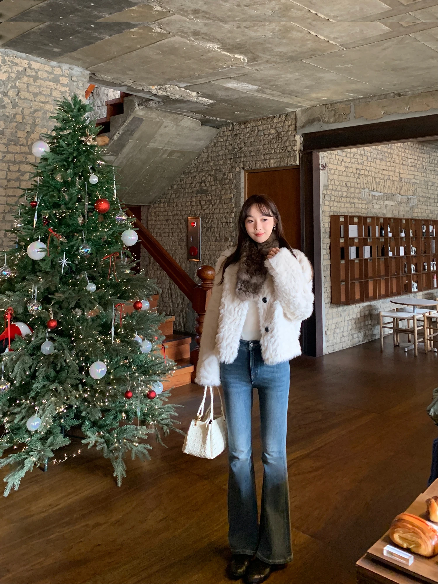 

Джинсы Le Lalin Vintage с высокой талией, расклешенные, женские, на подкладке, утягивающие, из хлопкового денима, для зимы, с эффектом «тонких бамбуковых ног»