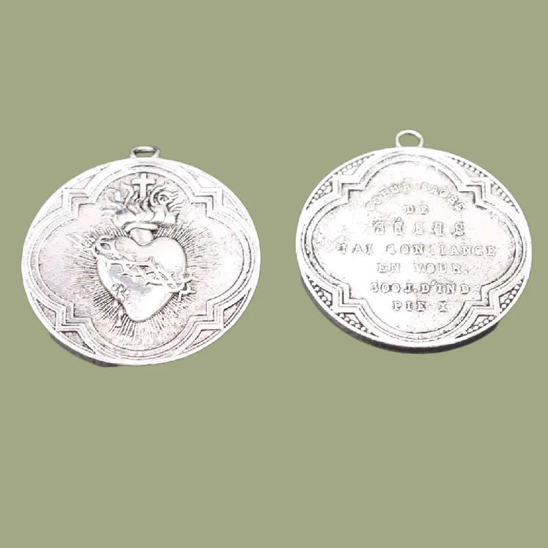 2pcs Silver Plated Large Catholic Sacred Heart Tag Alloy Pendants DIY Charms Jewelry Carfts Making A935