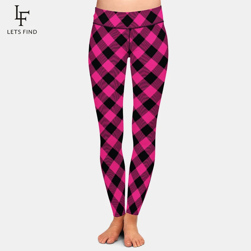 LETSFIND-mallas ajustadas de cintura alta para mujer, pantalones de Fitness con estampado de tartán 3D, Sexy, de alta calidad, a la moda