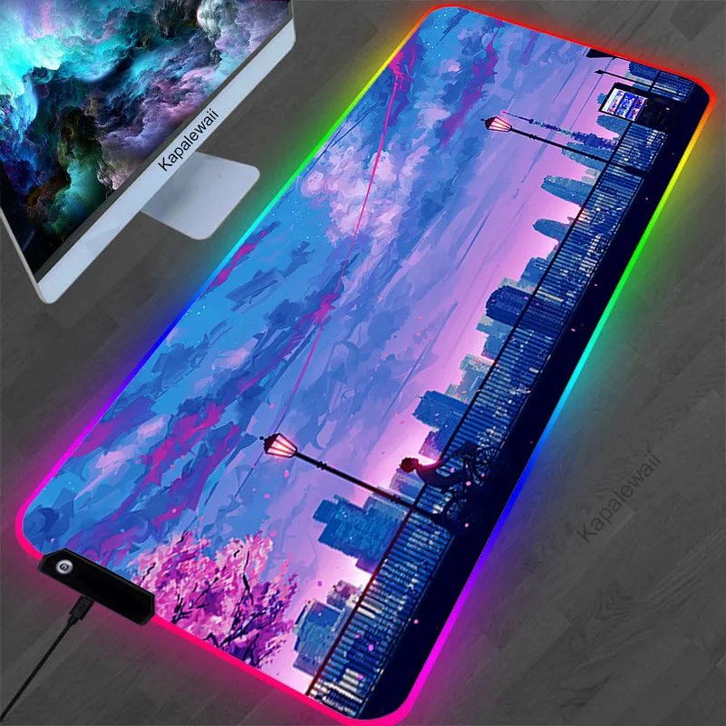 

Moon landscape Custom Mouse Pad RGB Setup Gamer Anime Mouse Carpet Mousepad LED Gaming Accessories Genshin Impact for Bears Pc