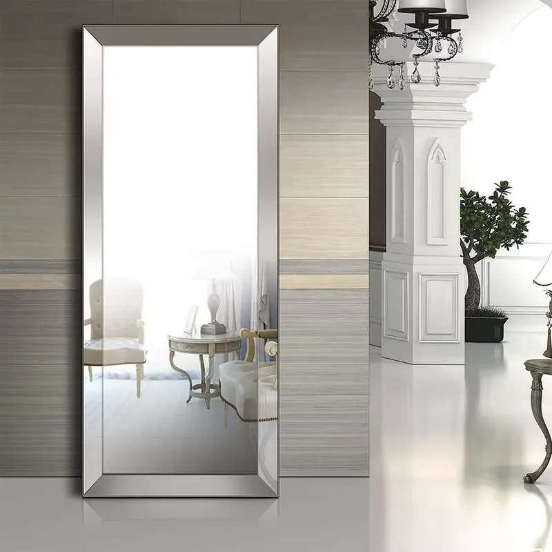 Full Length Mirror Standing Hanging Rectangle Bedroom Floor Makeup Mirror Wall Mounted Stainless Steel Frame