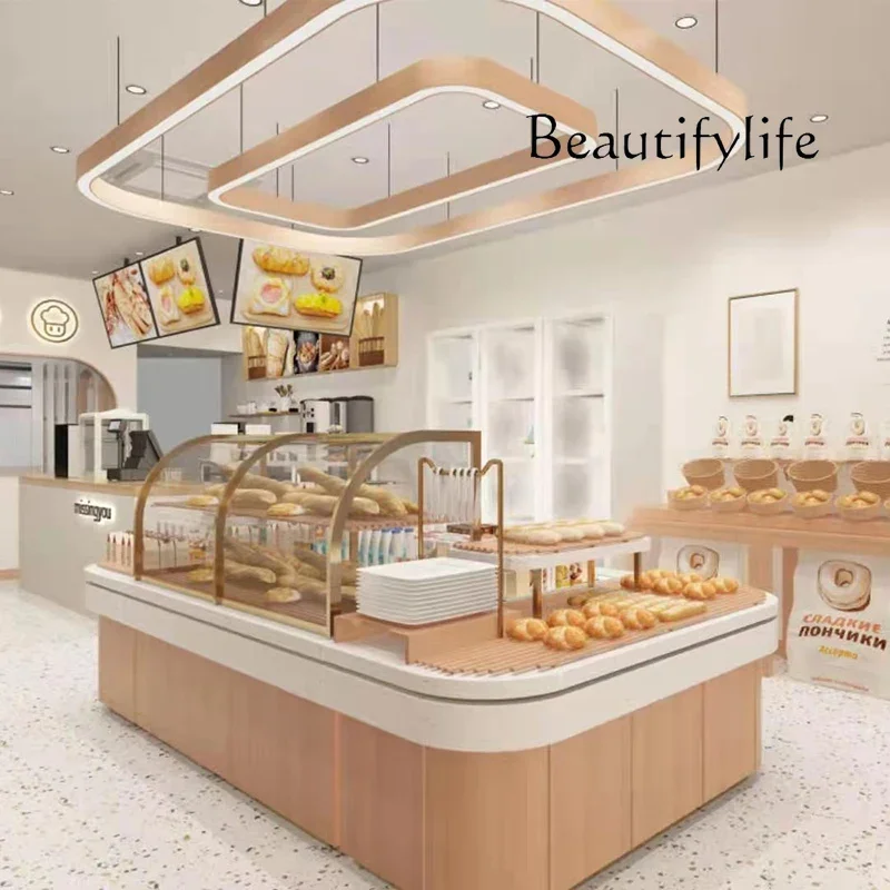 

Bread Display Cabinet Curved Glass Log Wind Japanese Nakajima Cabinet Multi-layer Display Shelf