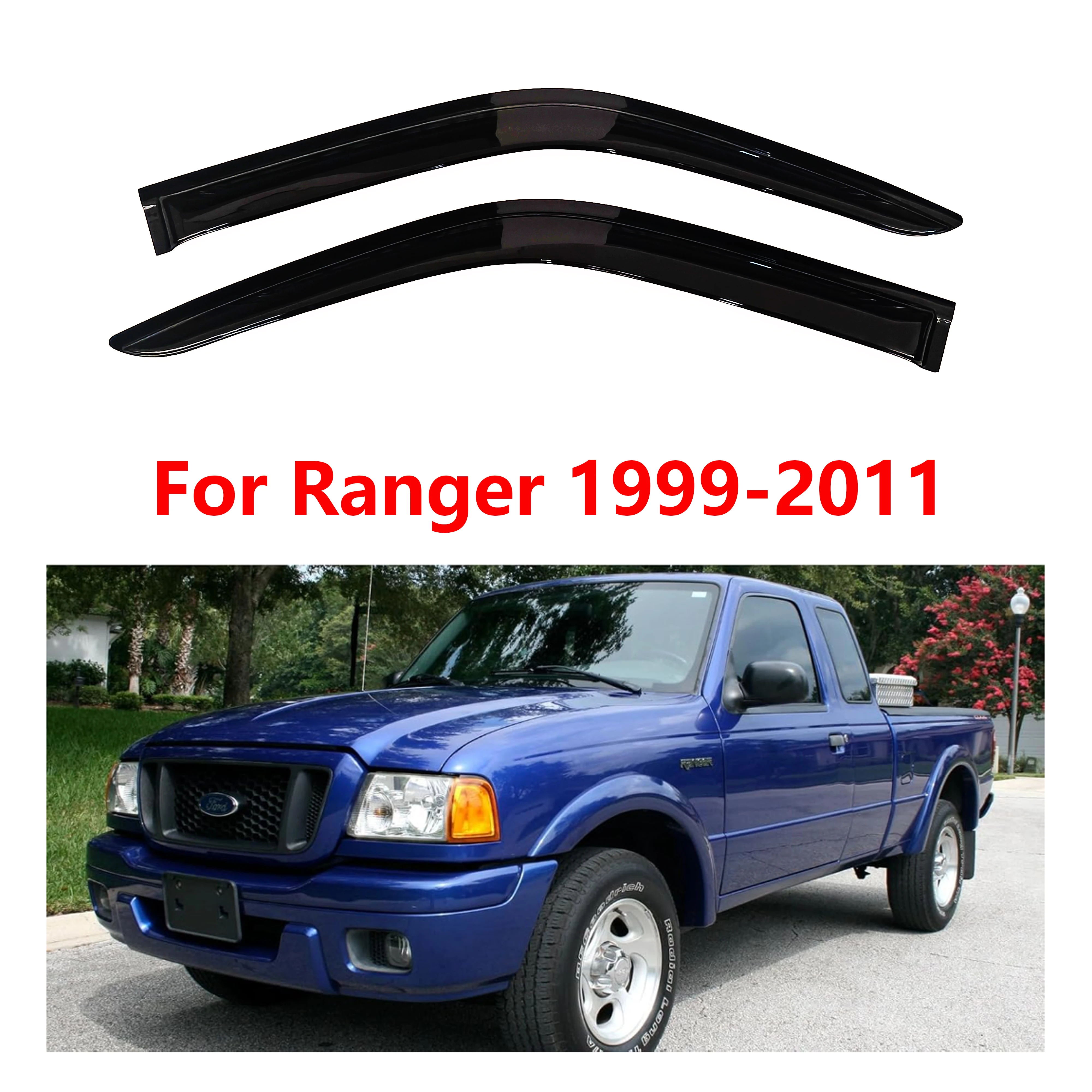 2 pcs of the Latest Model Car Window Sunshade for Ford Ranger 1999-2011 Standard/Extended Cab Window Visors Window Rain Guards