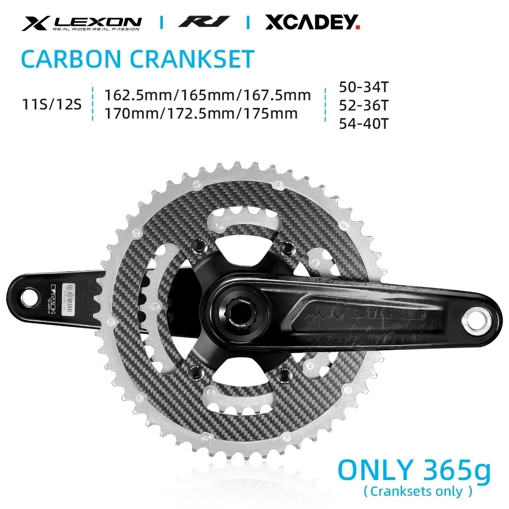 LEXON Road Carbon Cranksets XCADEY Power Meter365g 29mm Spindle Full Carbon Chainring 52-36T 162.5/167.5/170/172.5MM Bike Parts