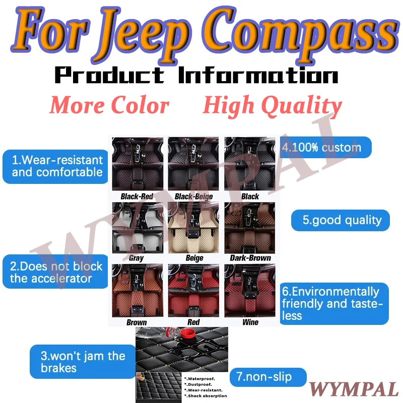 

Роскошные автомобильные коврики для Jeep Compass 2018 2019 2020 2021 2022, автокожаные мужские и женские автомобильные коврики, полный индивидуальный интерьер