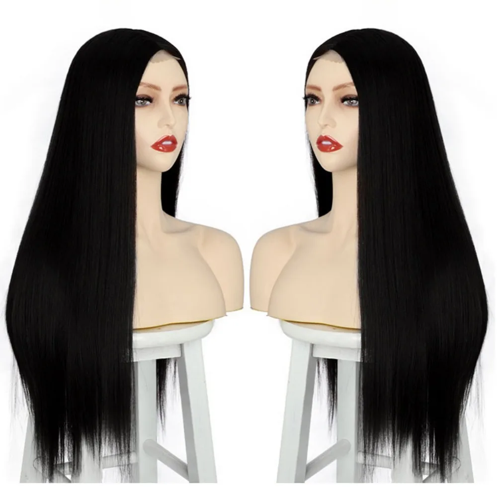 Lace Front Synthetic Wig in Small Cap, Long Straight Hair with Black to Gold Gradient for Flawless Look 28INCH 27/613 for Women