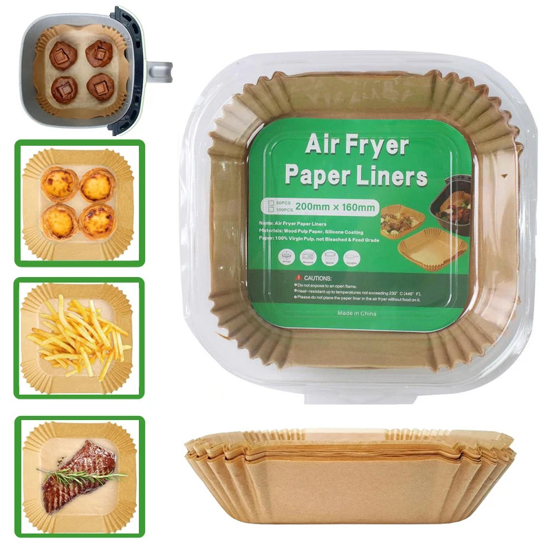 25/50/100PCS Disposable Air Fryer Paper Non-Stick Food Grade Baking Liner Square Round Rectangle Oilproof Micro-wave BBQ Pad