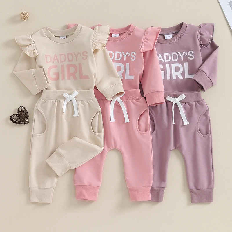 

2023-09-22 Lioraitiin 0-3Y Baby Girls Outfit Letters Print Long Sleeve Sweatshirt with Elastic Waist Sweatpants Fall Clothes