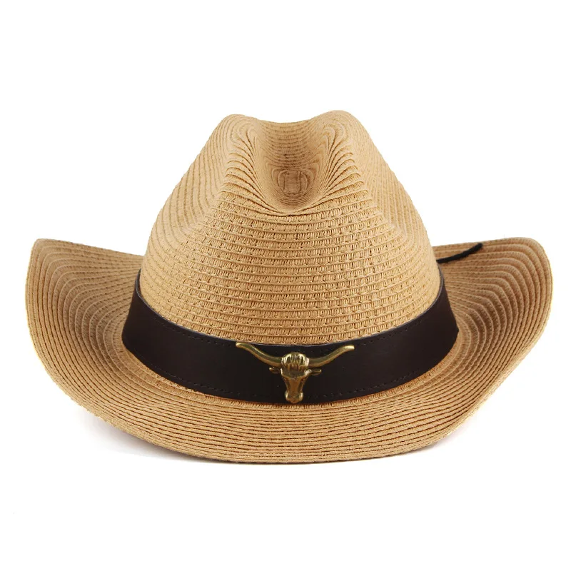 Cowboy Hat With Cow Head Decoration, Curved Brim, Outdoor Casual Sunshade, Breathable And Sun-protective Hat