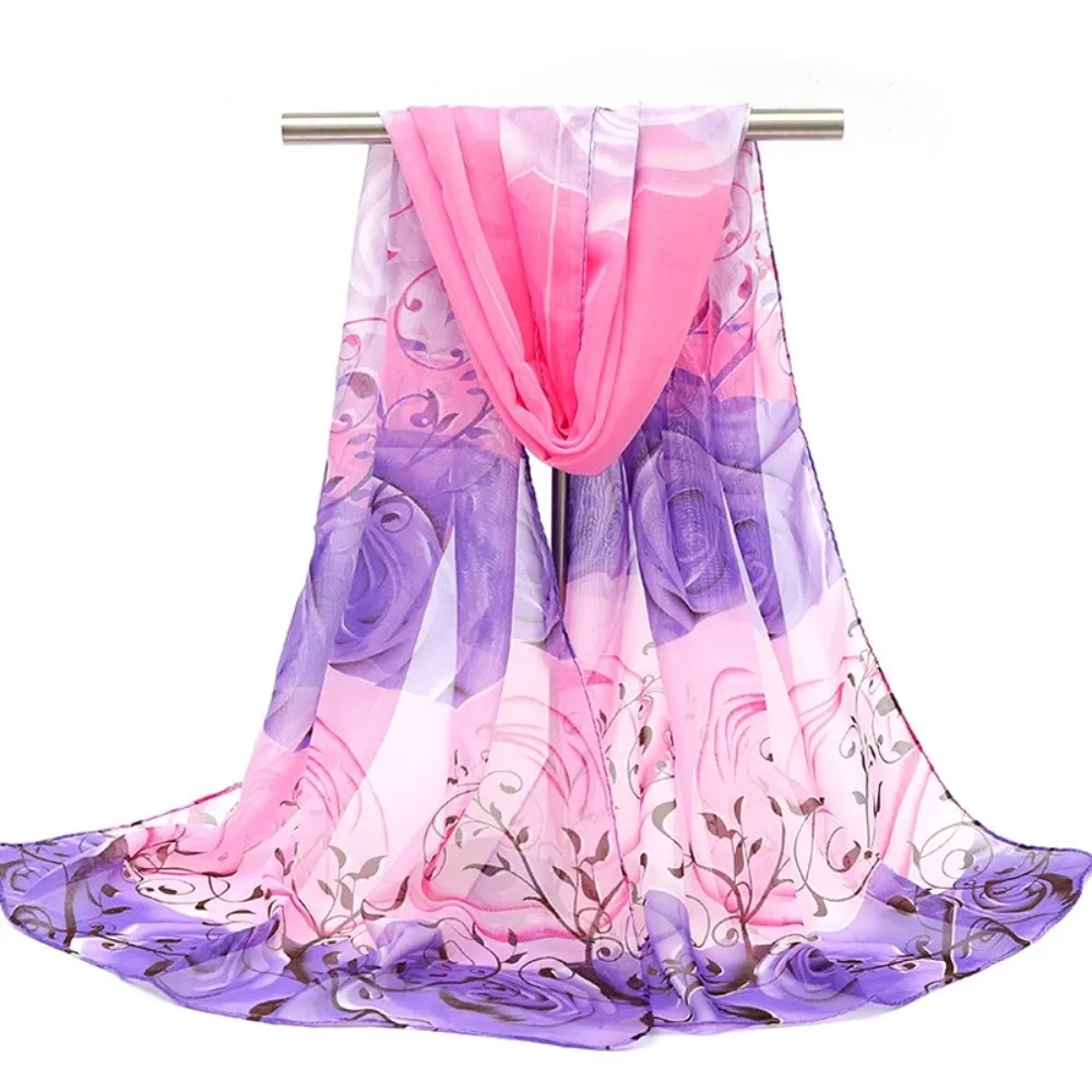 Fashion 160*50cm Chiffon Scarf Floral Gradient Long Wrap Shawl Washable Sunscreen Beach Gauze Scarf for Women