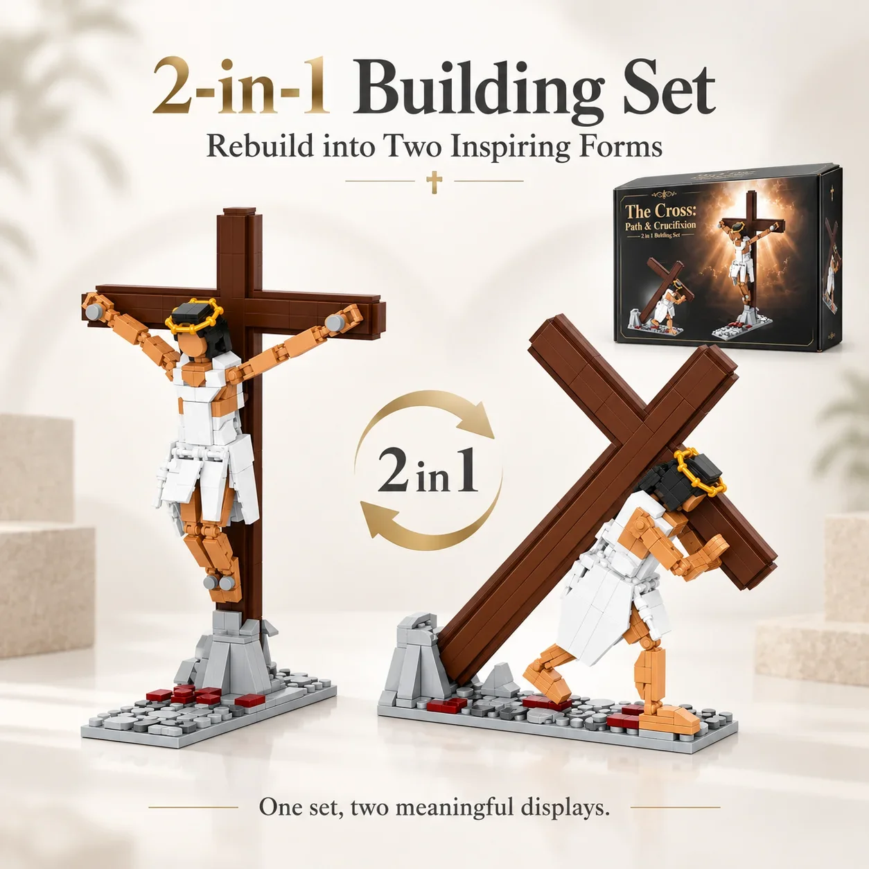 515PCS MOC Jesus Crucifixion Building Blocks 2 in 1 Cross Path Religious Model Bricks Christian Desktop Display Collectible Gift