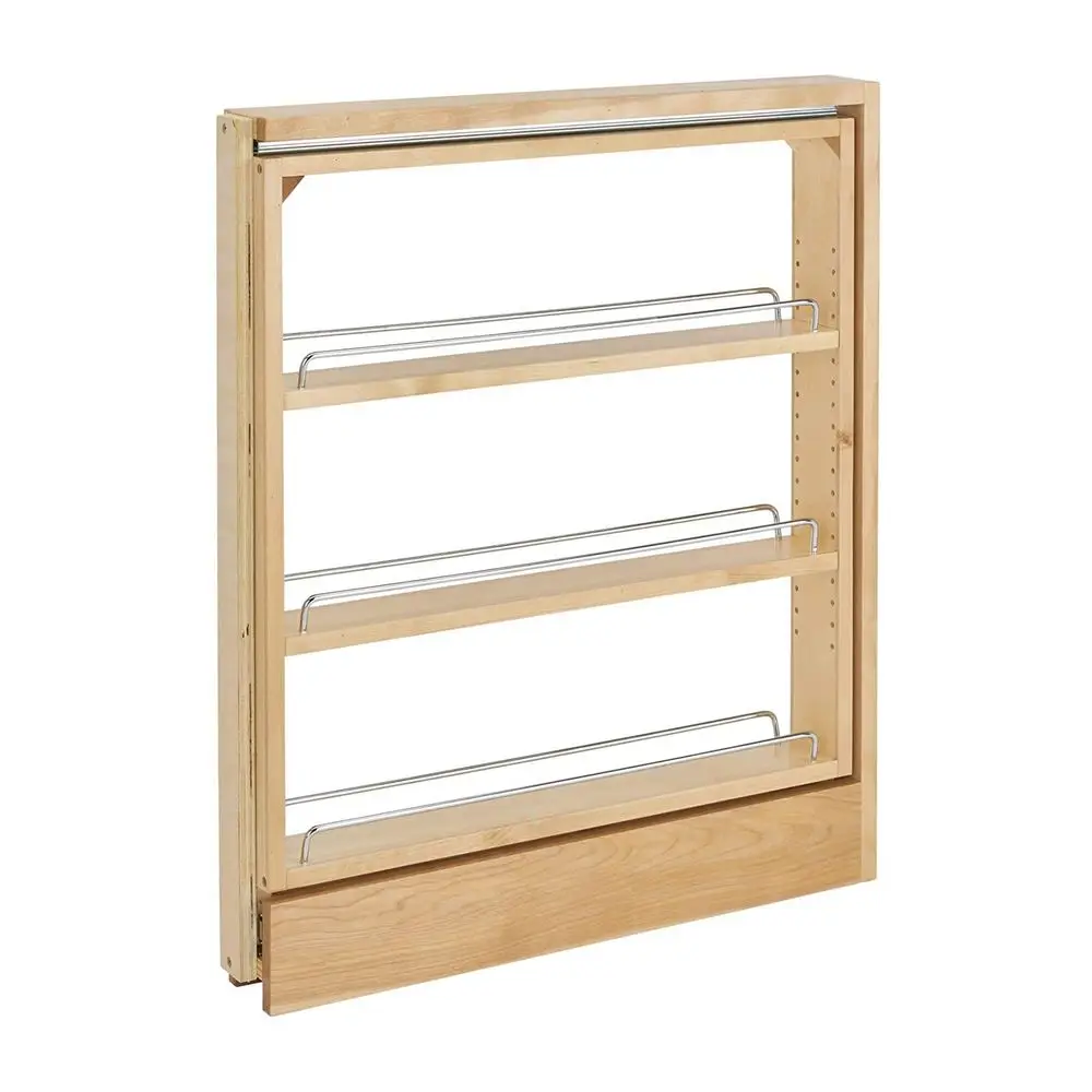 

3 Pull Out Shelf Organizer for Between Base Kitchen Cabinets, Adjustable Filler Spice Rack Seasoning Storage Holder, Wood, 438B