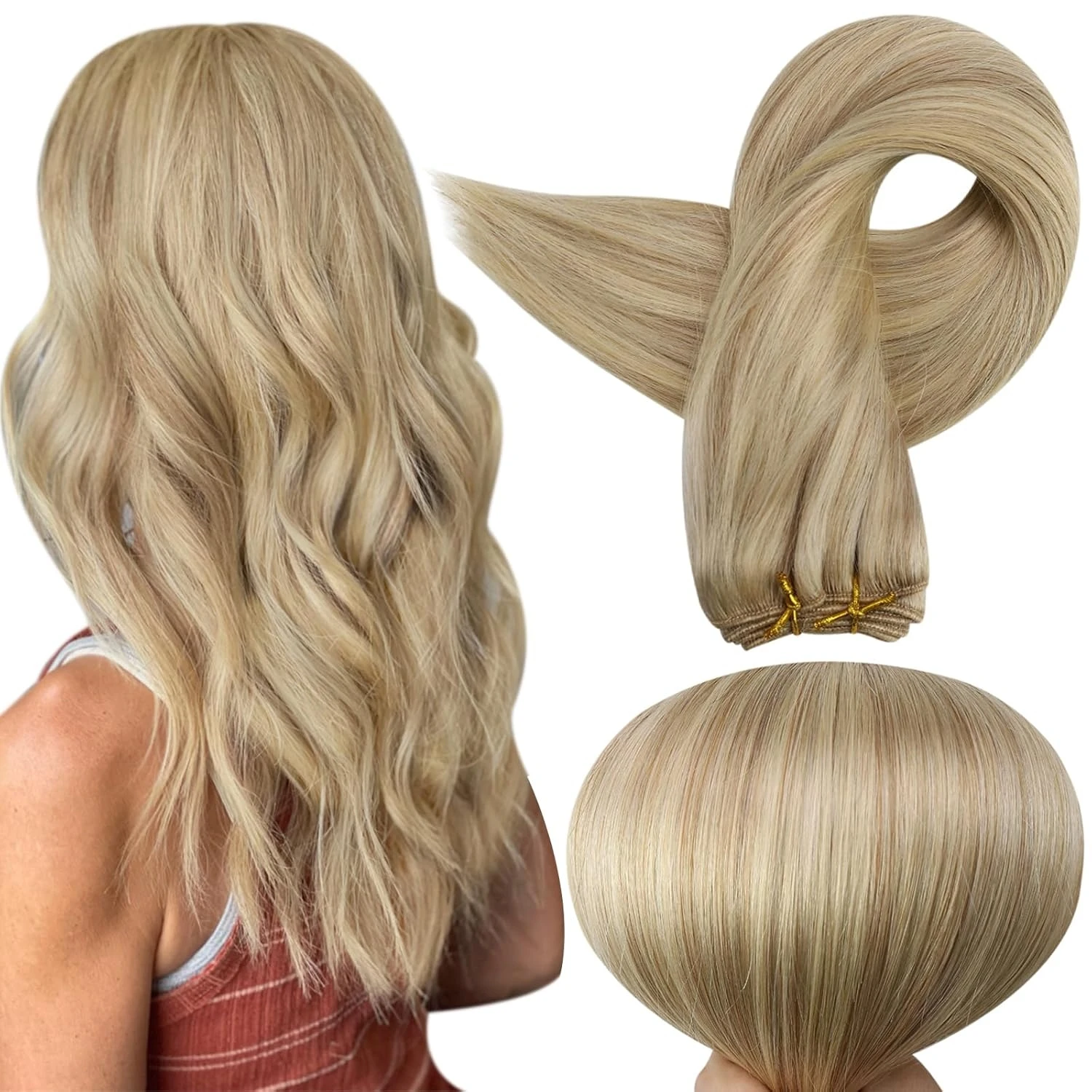 Full Shine Weft Hair Extensions Remy Straight Natural Human Hair Piano Color For Salon