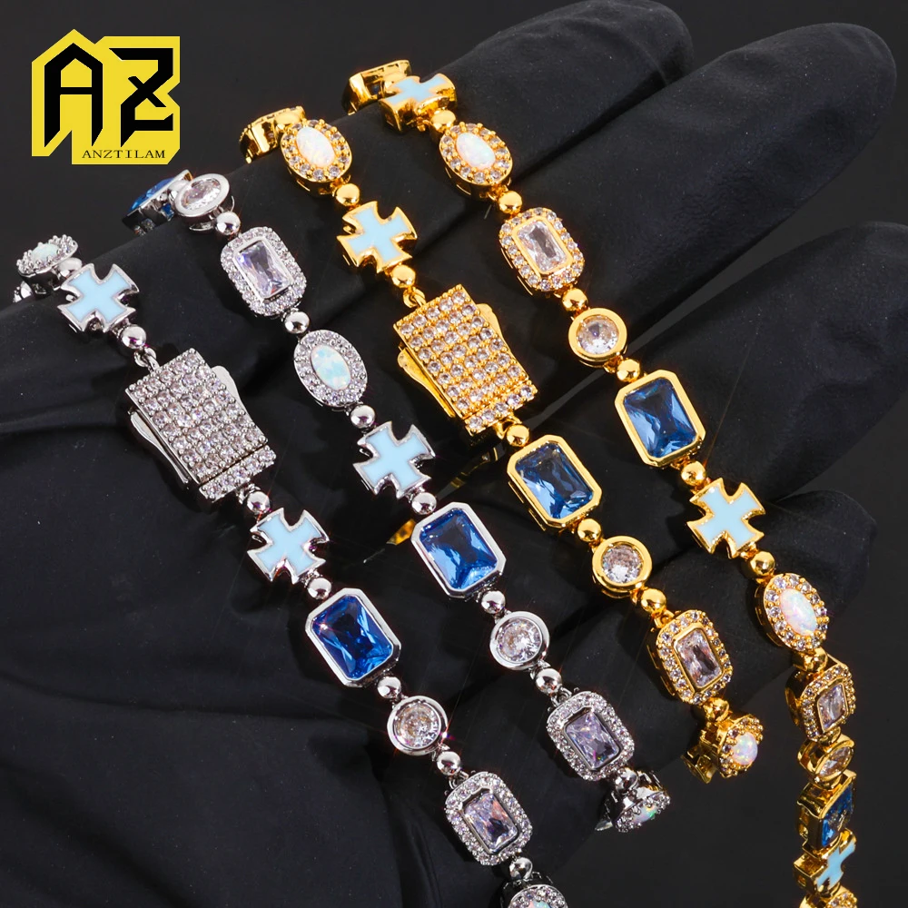 Anztilam 6mm Drop Oil Cross Link Chain Necklaces For Women Men Chain Brass Zircon Hip Hop Jewelry Free Shipping