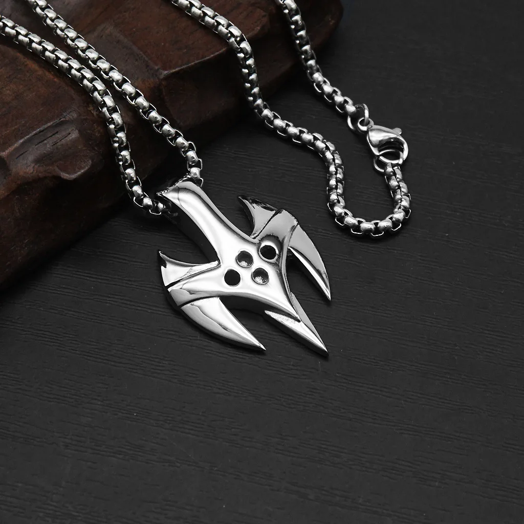 Vintage Polished Flame Cross Trident Pendant Necklace For Men Punk Hip‑Hop Dark Style Stainless Steel Chain Fashion Jewelry