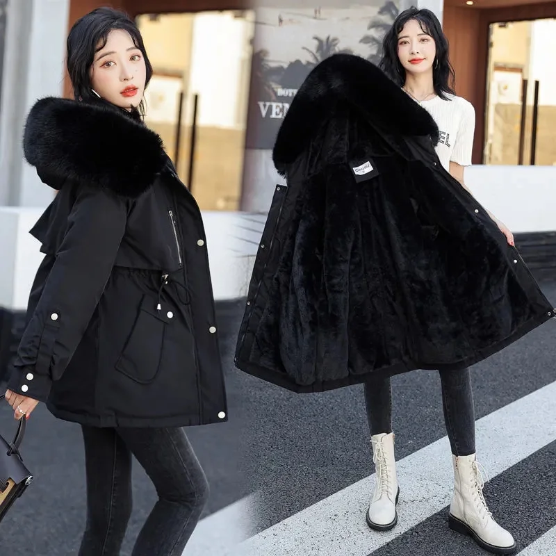 2023 New Winter Jacket Women Parka Fashion Long Winter Coat Women Clothing Wool Liner Hooded Parkas Slim With Fur Collar Warm