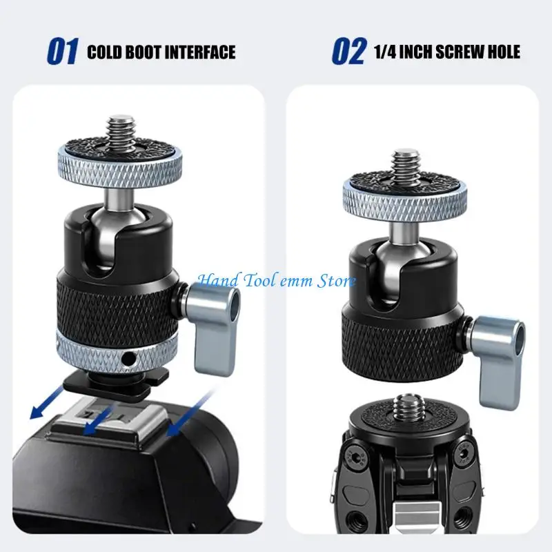 

H37F Metal Ball Joint Cold Shoe Adapter for Camera Phone And Monitor 360 Degree Rotating 1/4in Screw Mount Adapter