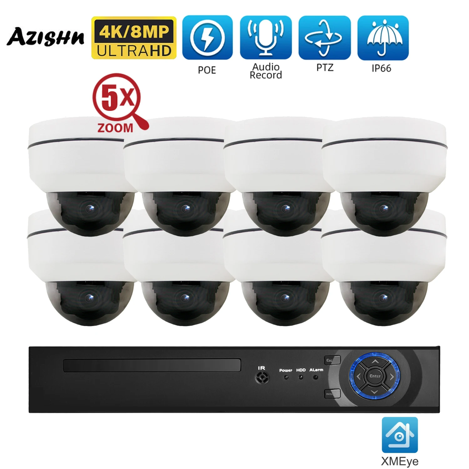 

PTZ 4K 8MP 4MP POE Security Camera System 8CH Video Surveillance Kit Outdoor Vandalproof 5X Optical Zoom IP Camera CCTV NVR Set