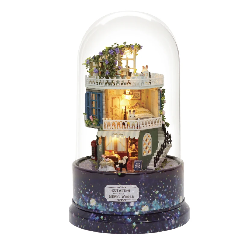 New Hot 1pcs Music Dollhouse Rotating Booth Diy Dollhouse With Transparent Cover Music Box For Kids Christmas Gift p207