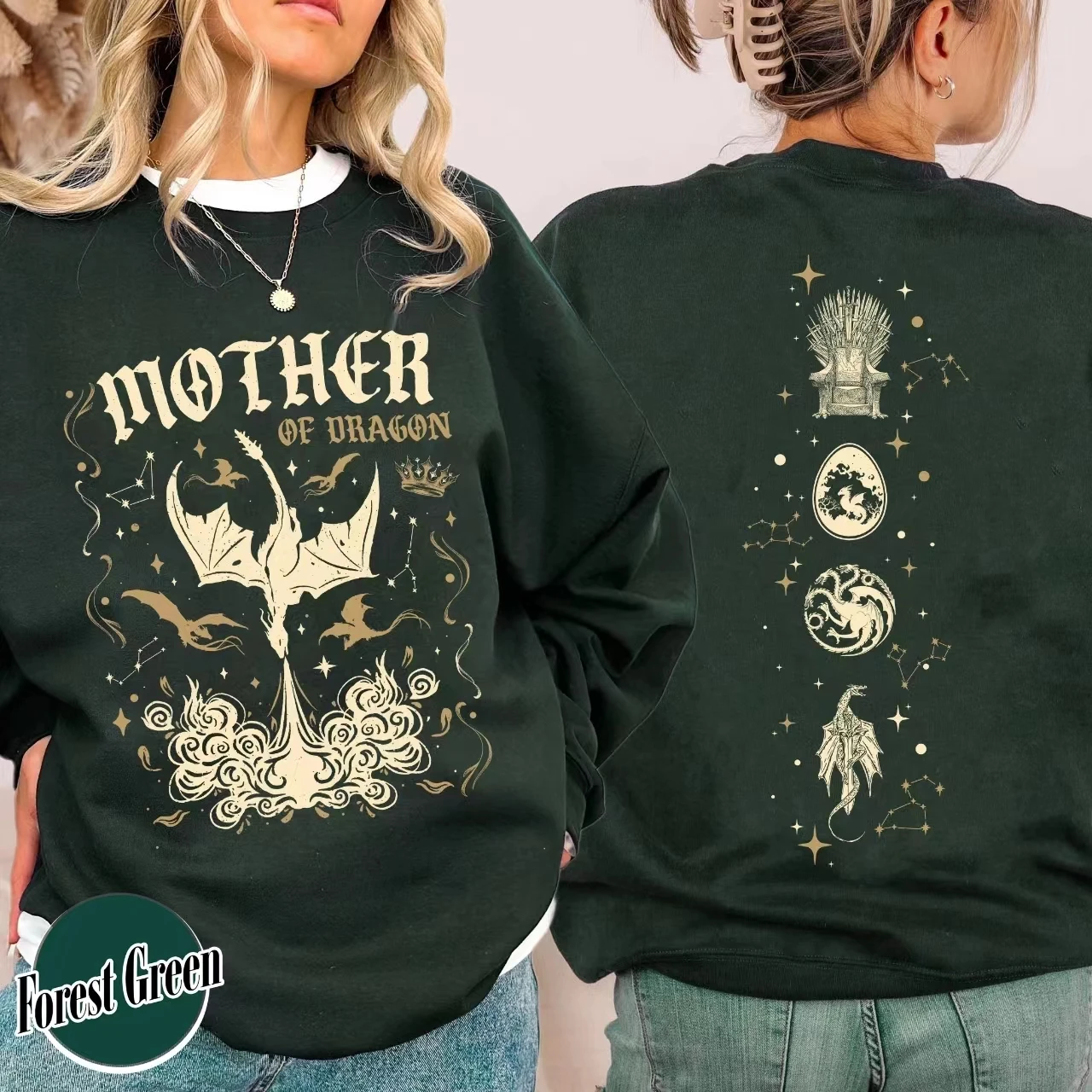 Vintage Cartoon The Fire-breathing Magic Dragon Dragon's Egg Throne Planet Print Women Sweatshirt New Fashion Retro Female Tops