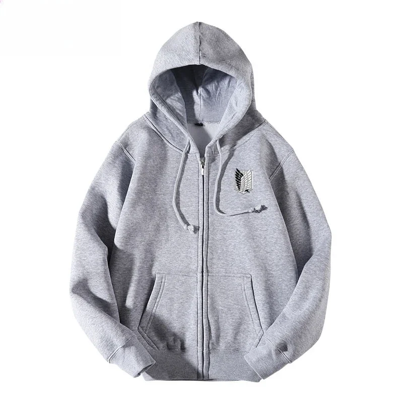Felpa con cappuccio con cerniera stampata con logo sul petto Attack on Titan Autunno/Inverno New American Hip Hop Plus Size Top maglione allentato casual da uomo