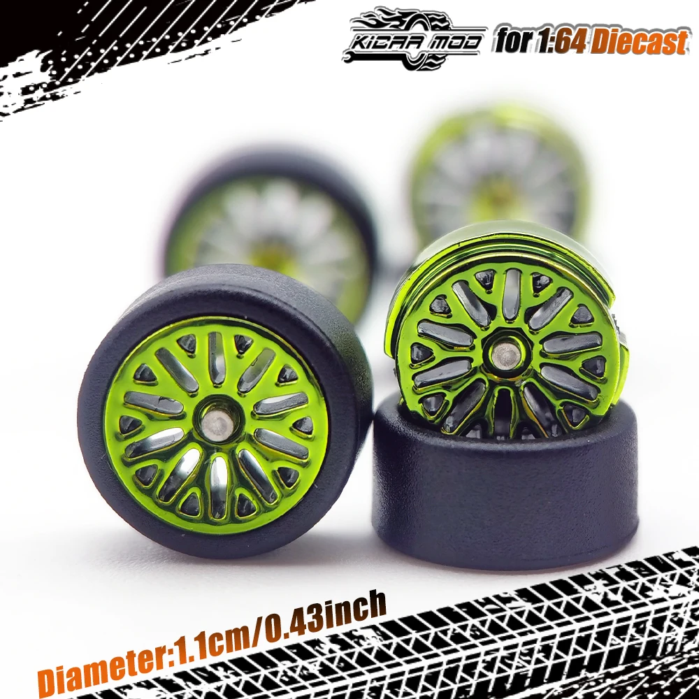 1/64 RLC Premium Farbige Galvanisierte Räder mit Gummi-Slick-Reifen für Modellauto-Umbauteile D:11mm (1 Set) – Detail 4