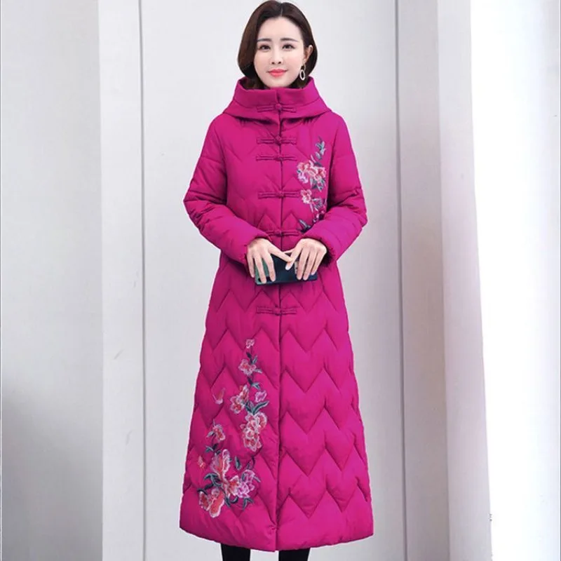 Women's Winter Autumn Top Coat Cotton Coat Zipper Embroidery Plus Size Retro Simple Comfortable Casual Niche Versatile Skinny
