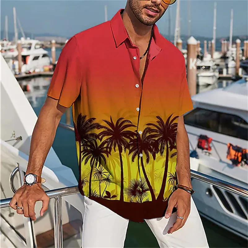 2023 men's shirt Hawaiian shirt coconut color graphic imprint blue men's beach short sleeve button shirt T blood S-5XL summer