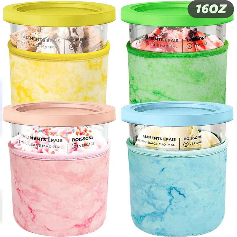 4 Pack 16oz Ice Cream Neoprene Sleeve Creami Accessories for Ninja NC301 NC300 NC299AMZ Series Ice Cream Maker Containers