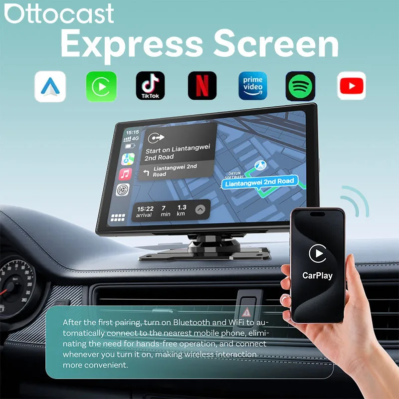 OTTOCAST Express 9” CarPlay Screen Android 13 Car Radio Multimedia Video Player 4K Touch Screen Support Rearview Camera GPS