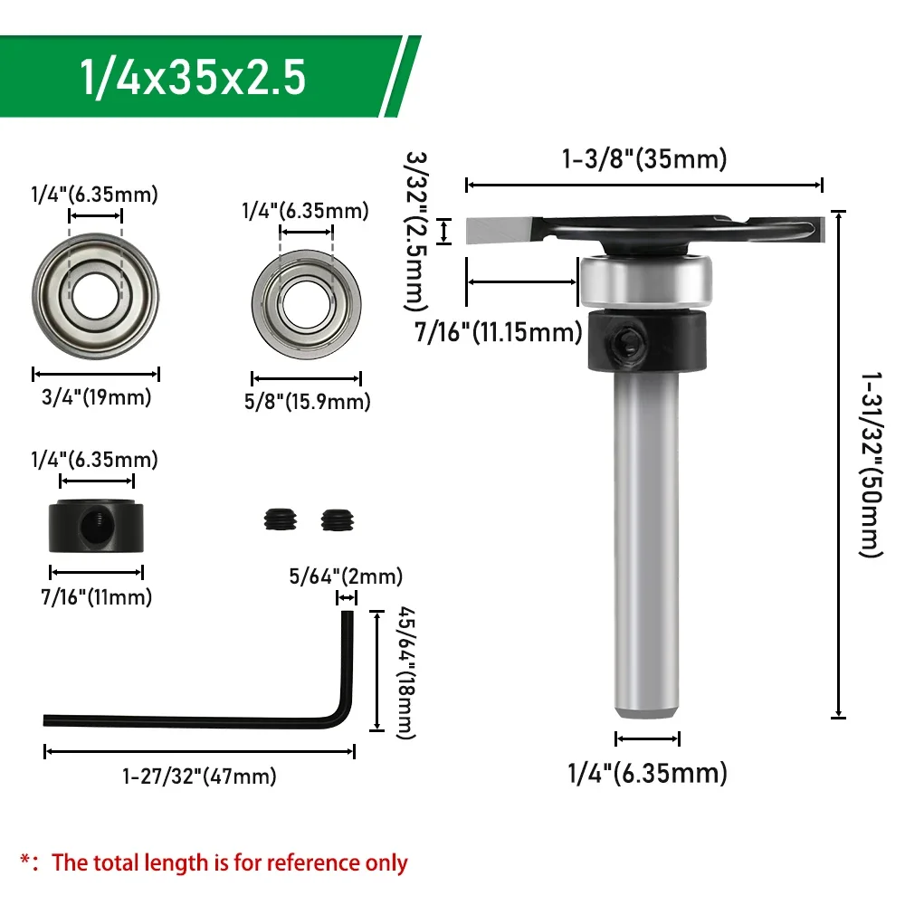 LAVIE T-Typ Nutfräser, 1/4 Zoll Schaft mit 15,9 mm & 19 mm Führungsringen, Holzbearbeitungs-Fräswerkzeug-Set mit Schraubenschlüssel – Detail 8