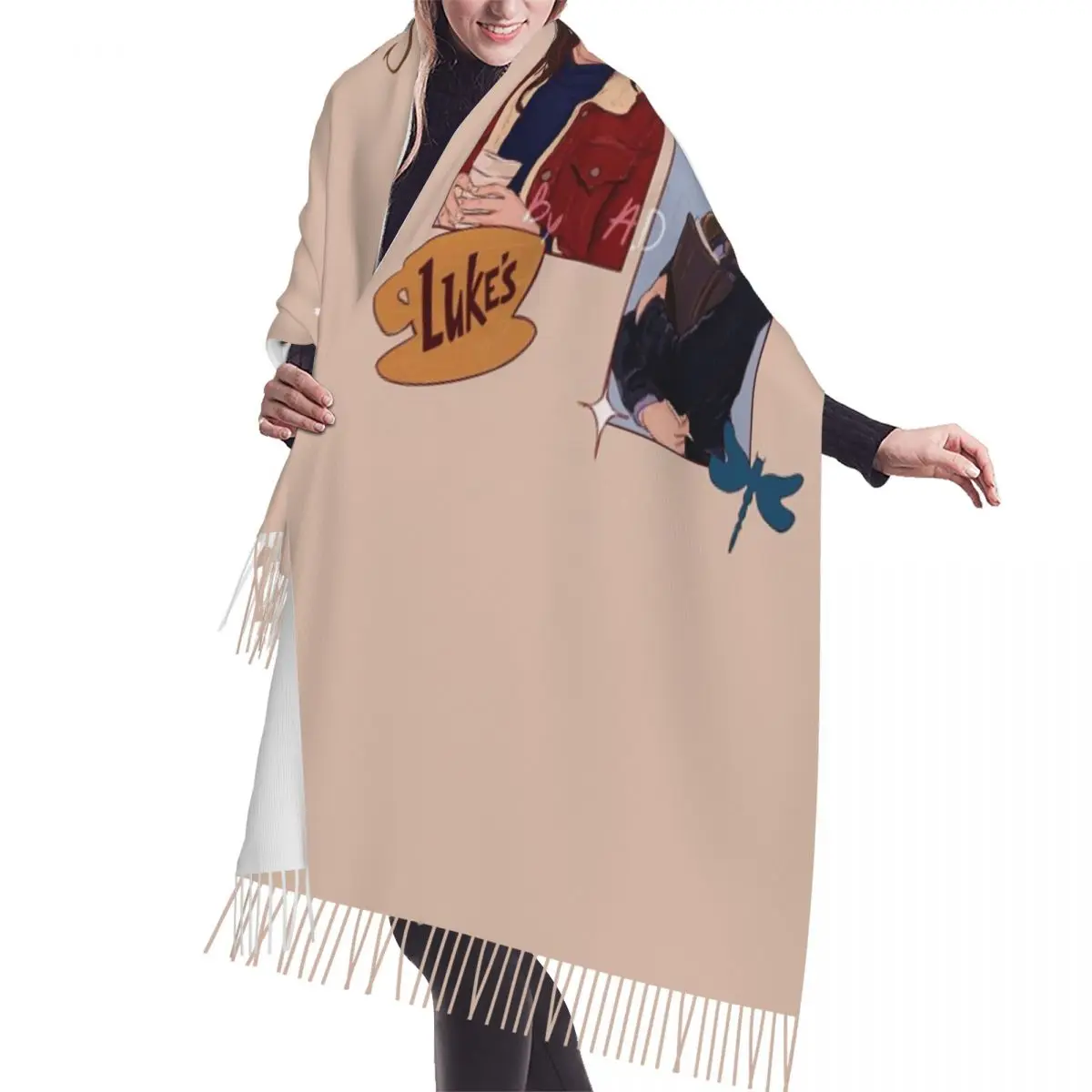 Gilmore الفتيات الكتابة على الجدران وشاح شرابة الأوشحة النساء شالات دافئة لينة ويلتف طويل الخريف الشتاء شال التفاف #1