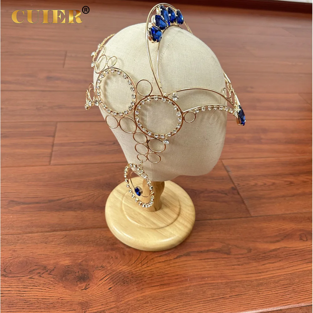 

CUIER Ближневосточный женский головной убор с геометрическим рисунком, круглыми подвесками и драгоценными камнями, элегантный головной убор для свадебной вечеринки, показ мод