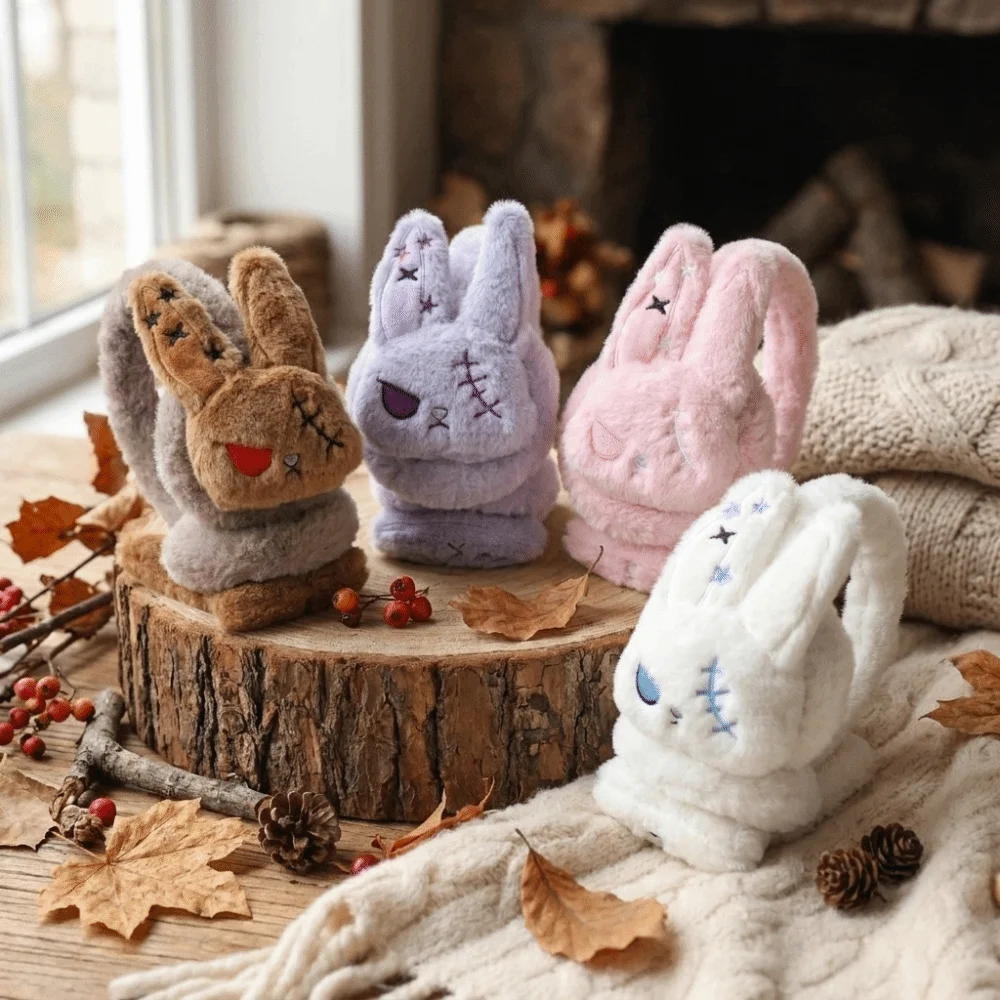 Bunny Winter Ear Warmers Soft Fluffy Star Pattern Wounded Rabbit Earmuffs Cold-Resistant Cartoon Fuzzy Ear Protection Student