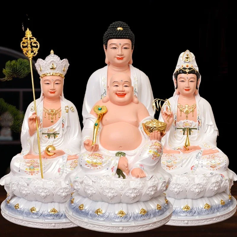 FX-18  White Lotus Guanyin Bodhisattva Buddha Statue Dedicated to Sakyamuni Buddha  King Bodhisattva Maitreya Full Hall Buddha