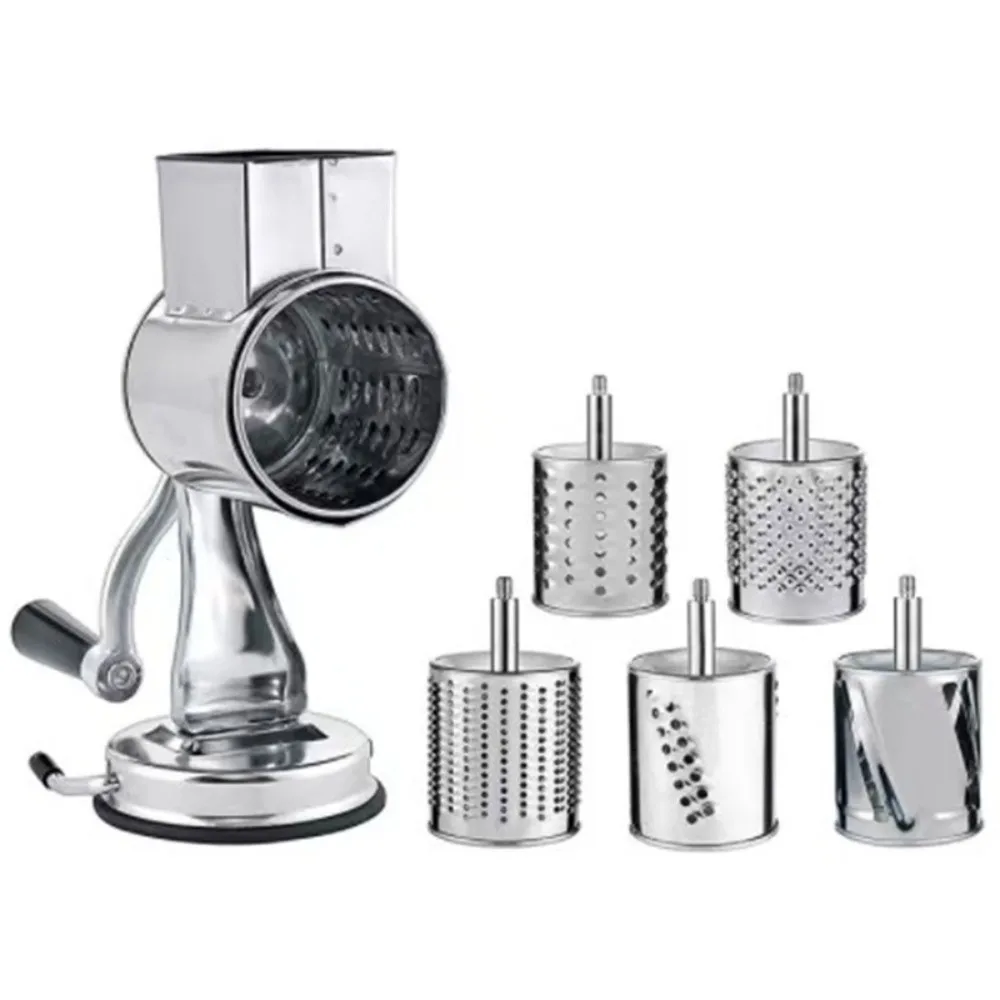 

With 5 Interchangeable Blades Nut Grinder Rotary Grater Suction Cup Cheese Slicer Stainless Steel Manual Operation