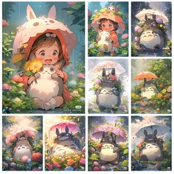 Japanese anime diamond painting, Hayao Miyazaki Totoro with diamond embroidery, girl flower handmade DIY mosaic home decoration