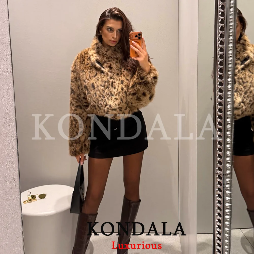 KONDALA Vintage Casual Chic Women Warm Jacket Faux Fur Stand Collar Button Double Wear Jacket Fashion 2026 Autumn Winter Jacket