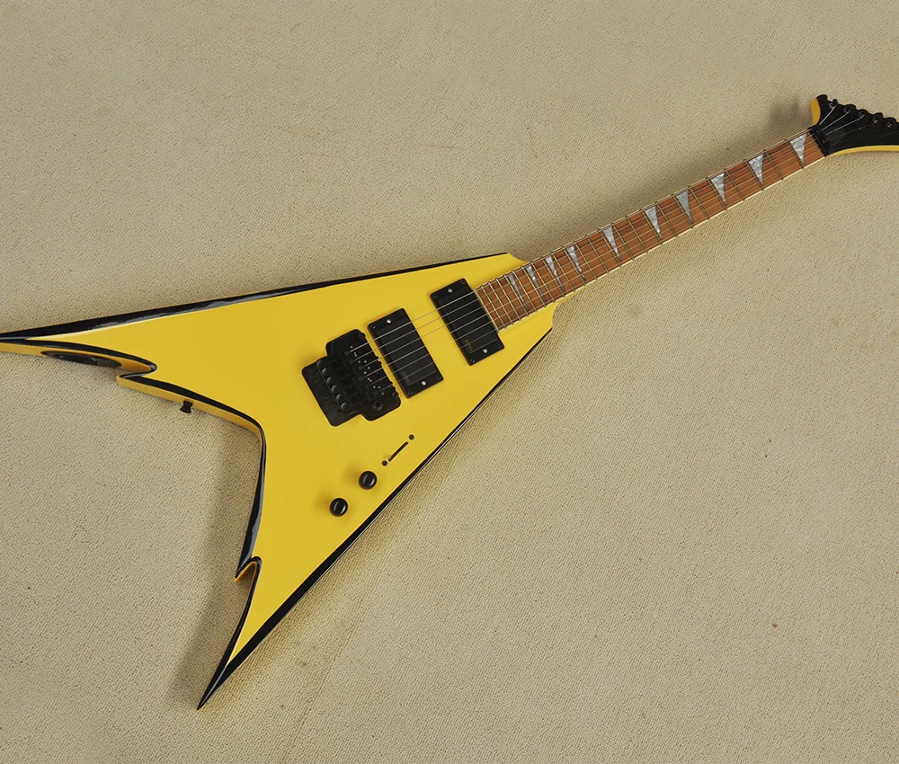 

6 Strings Yellow V Electric Guitar with Black Trim,Rosewood Fretboard,Can be Customized