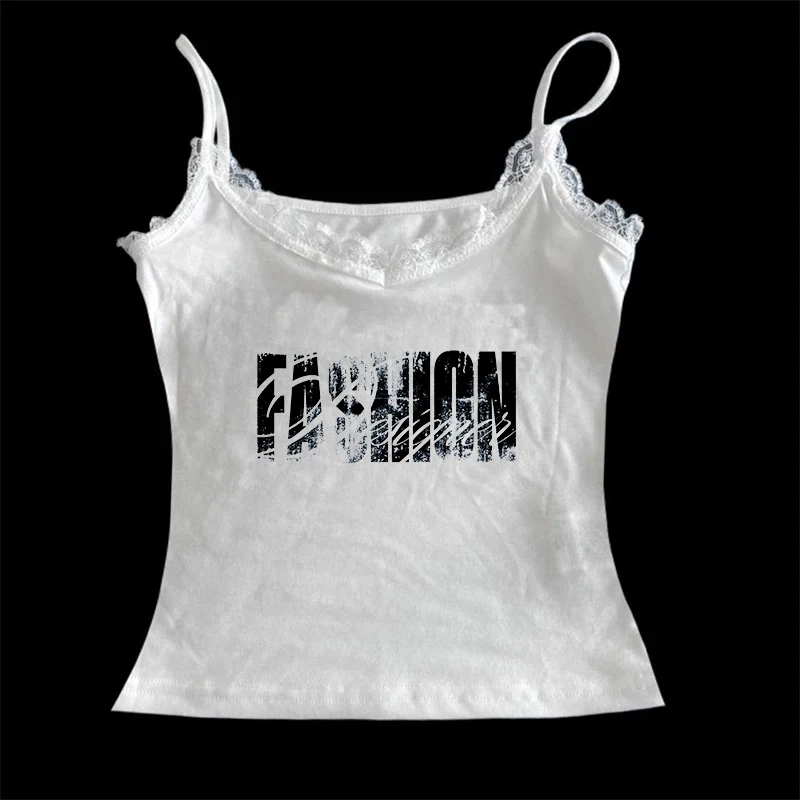 

European and American 2025 Spring and Summer New Y2K Sexy temperament Women's T-shirt Gothic Printed Pattern Two Piece Set Strap
