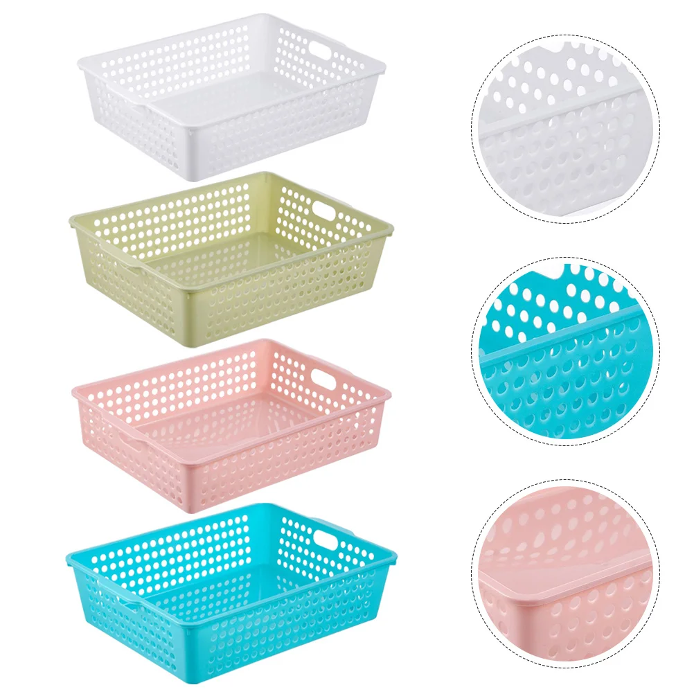 

4Pcs Desktop File Organizer Plastic Storage Tray for Classroom Home Office Decorative File Basket with Side Handheld Holes